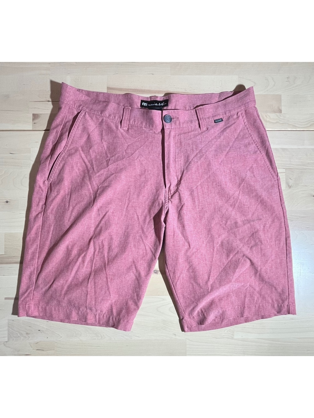 TravisMathew Men's Performance Shorts - Pink/Red Stripe (Size 36)